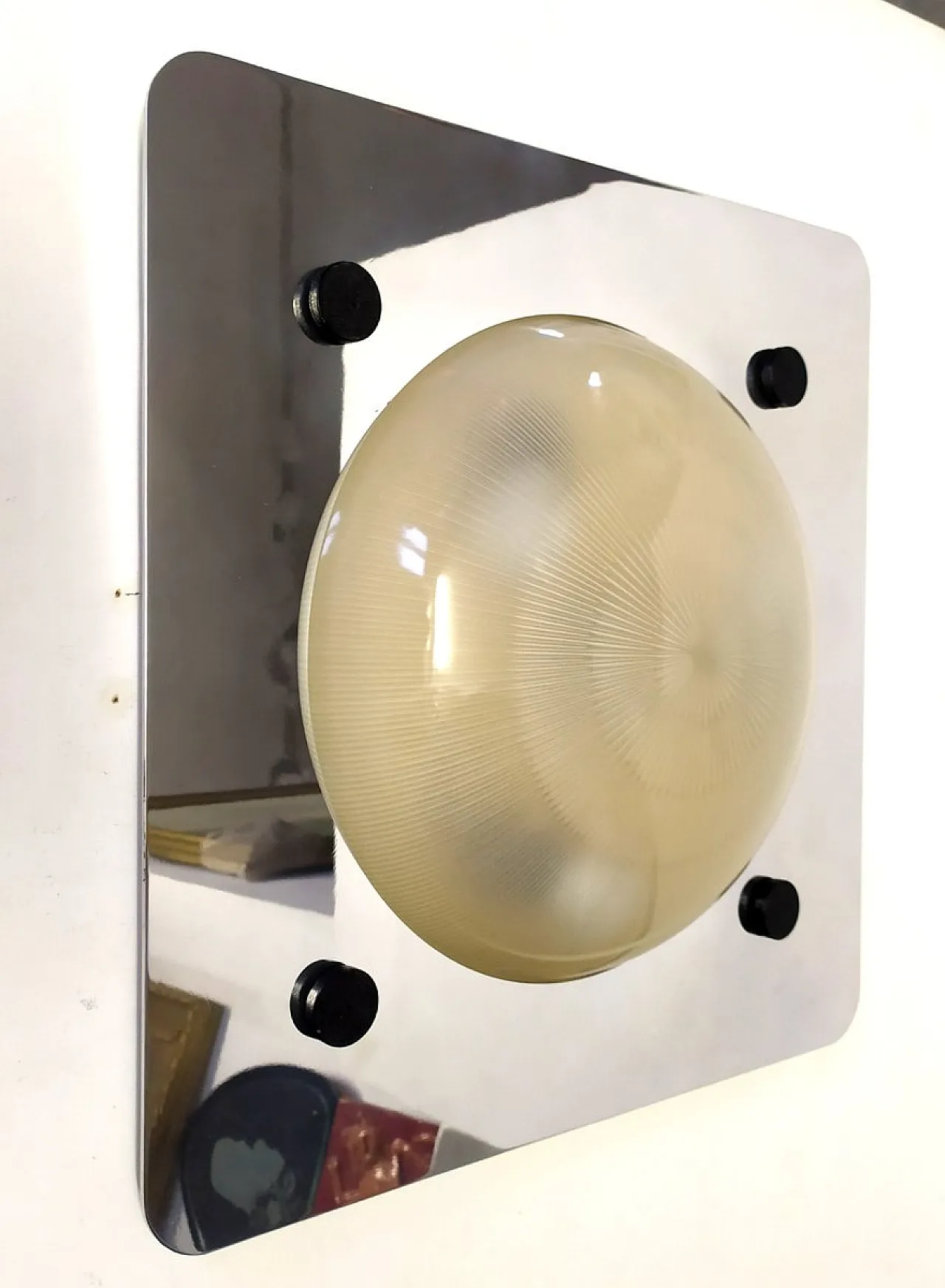 Large glass and steel wall lamp attributed to Lamperti, 1960s 1