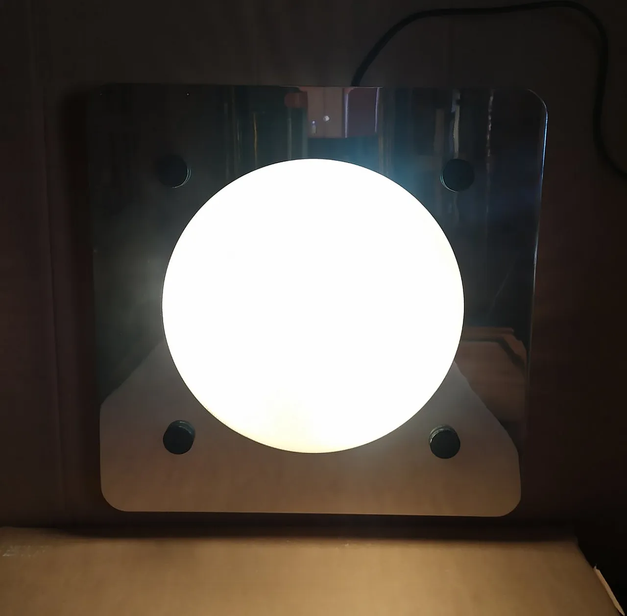 Large glass and steel wall lamp attributed to Lamperti, 1960s 2