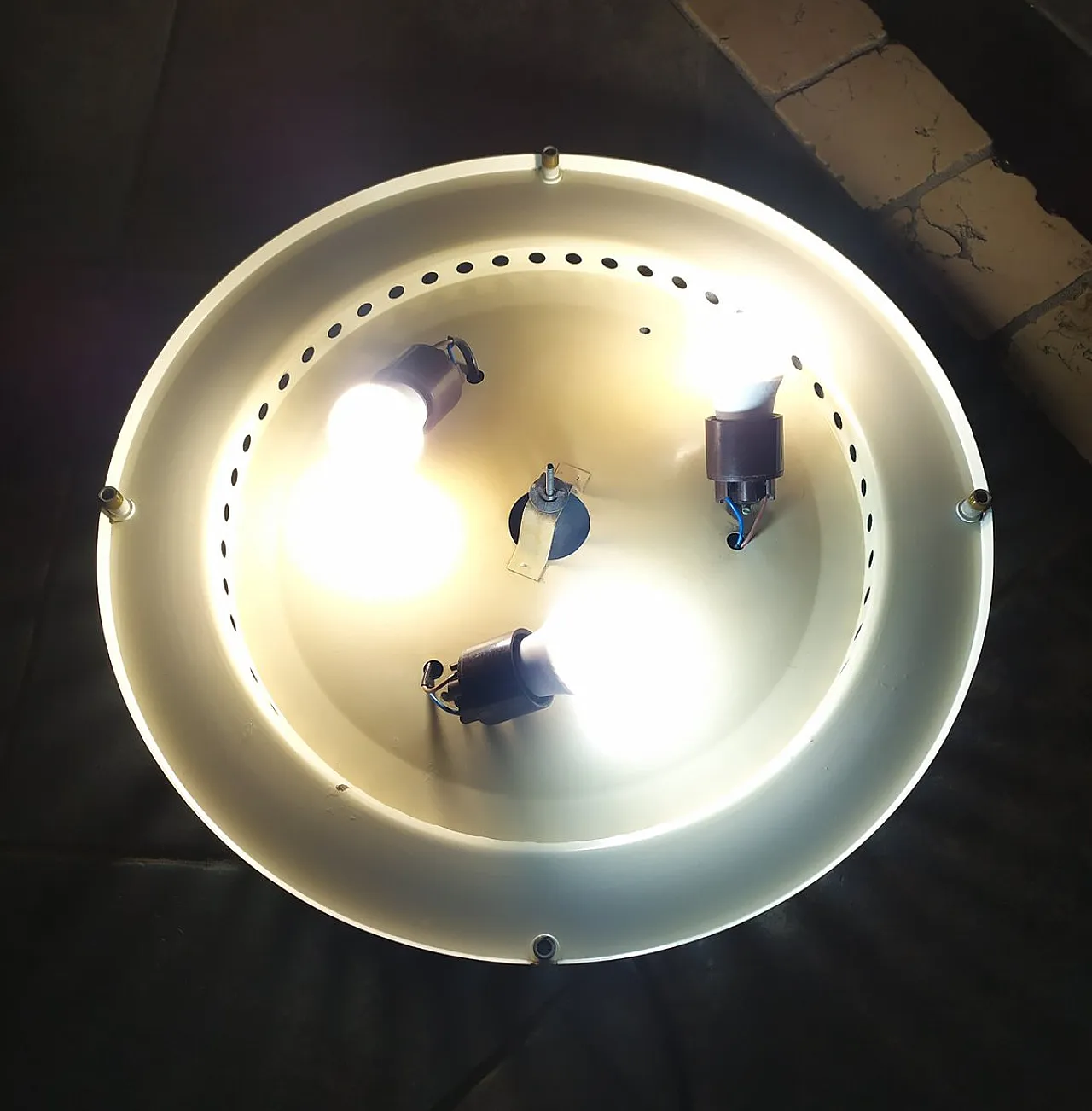 Large glass and steel wall lamp attributed to Lamperti, 1960s 3