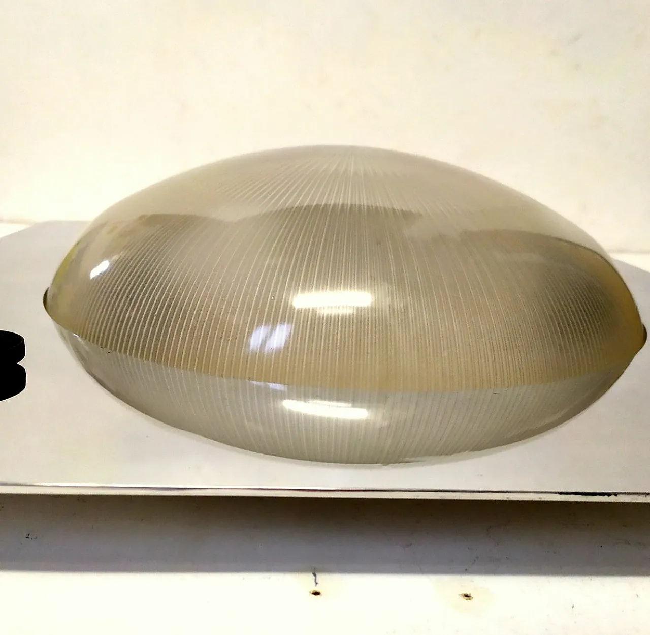 Large glass and steel wall lamp attributed to Lamperti, 1960s 5