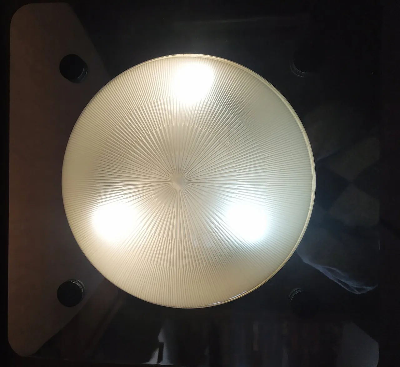 Large glass and steel wall lamp attributed to Lamperti, 1960s 6