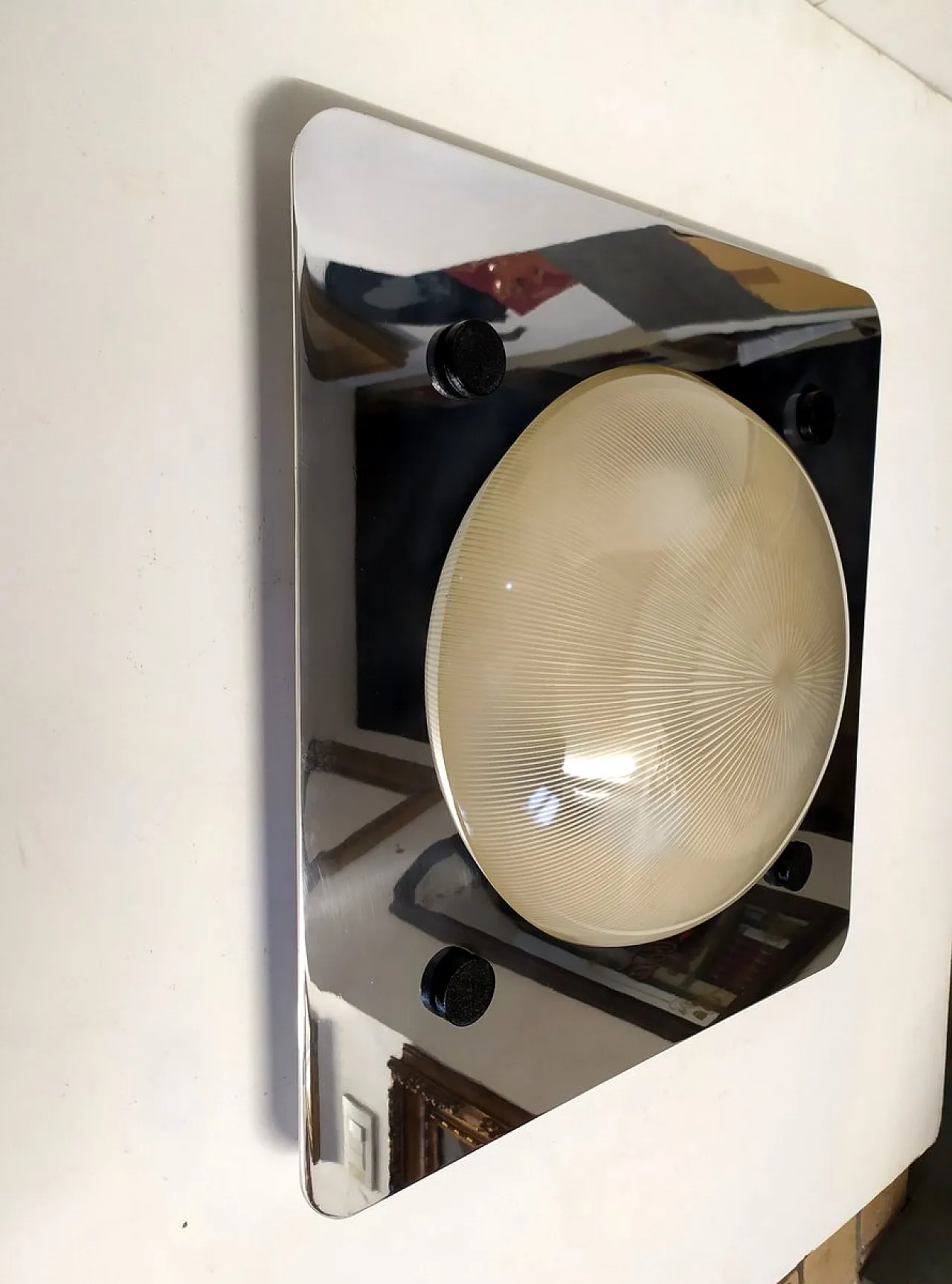 Large glass and steel wall lamp attributed to Lamperti, 1960s 8