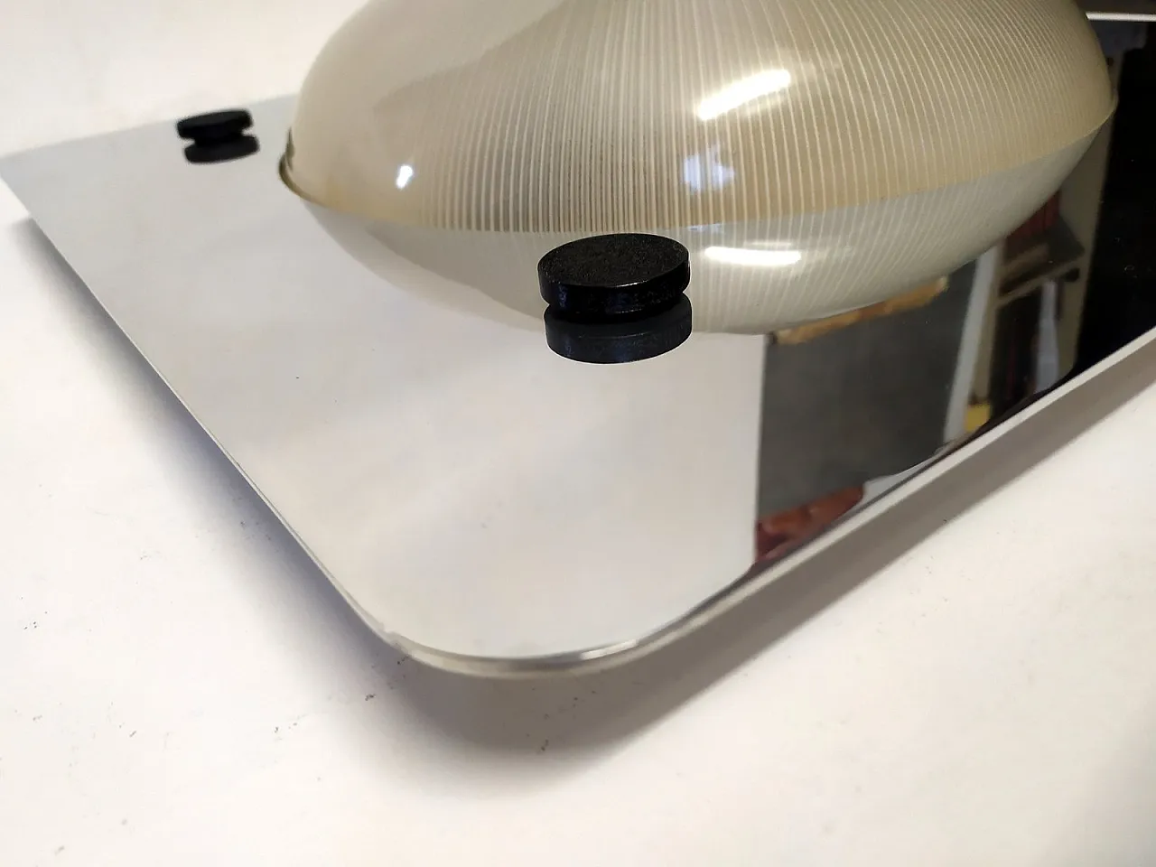 Large glass and steel wall lamp attributed to Lamperti, 1960s 9