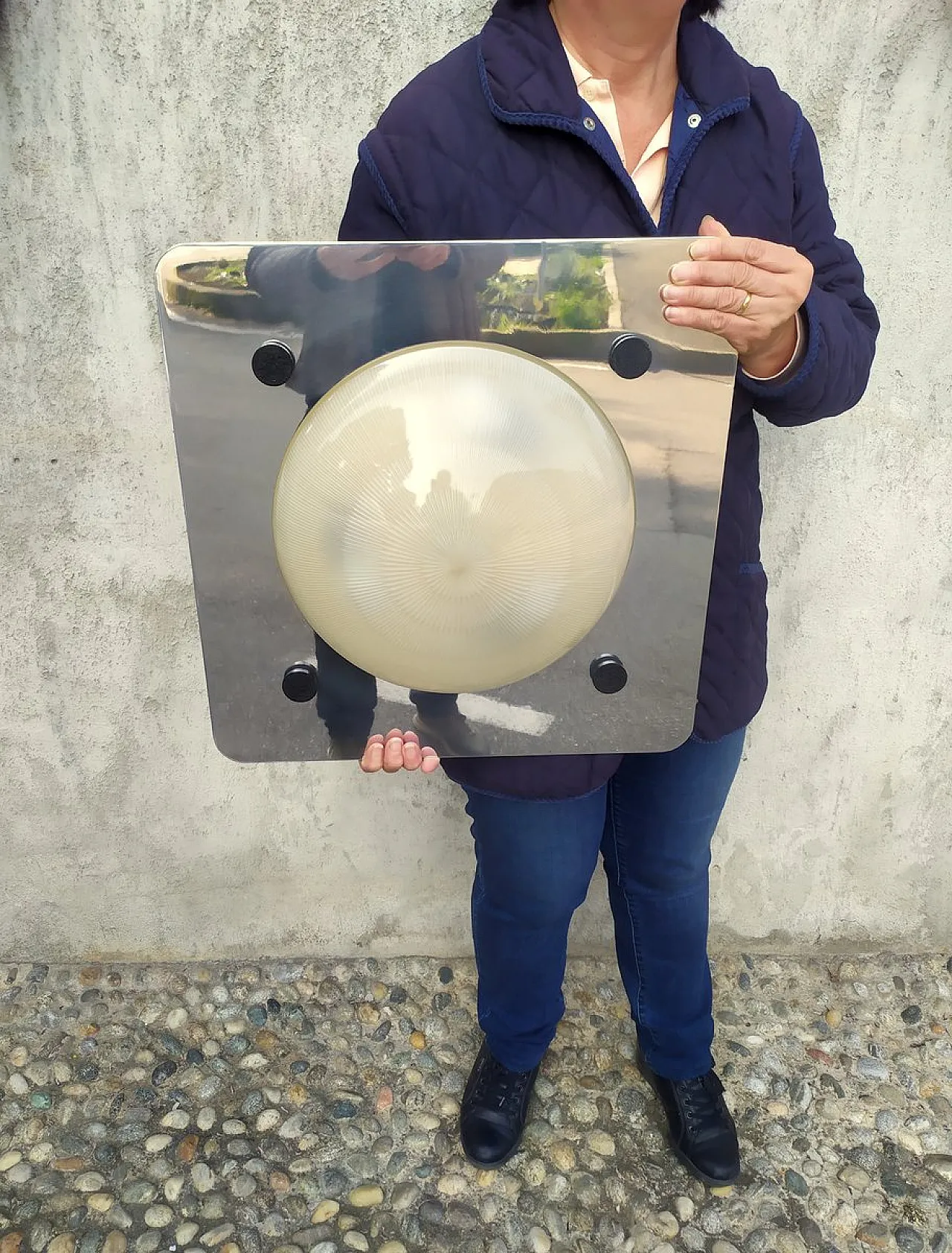 Large glass and steel wall lamp attributed to Lamperti, 1960s 10