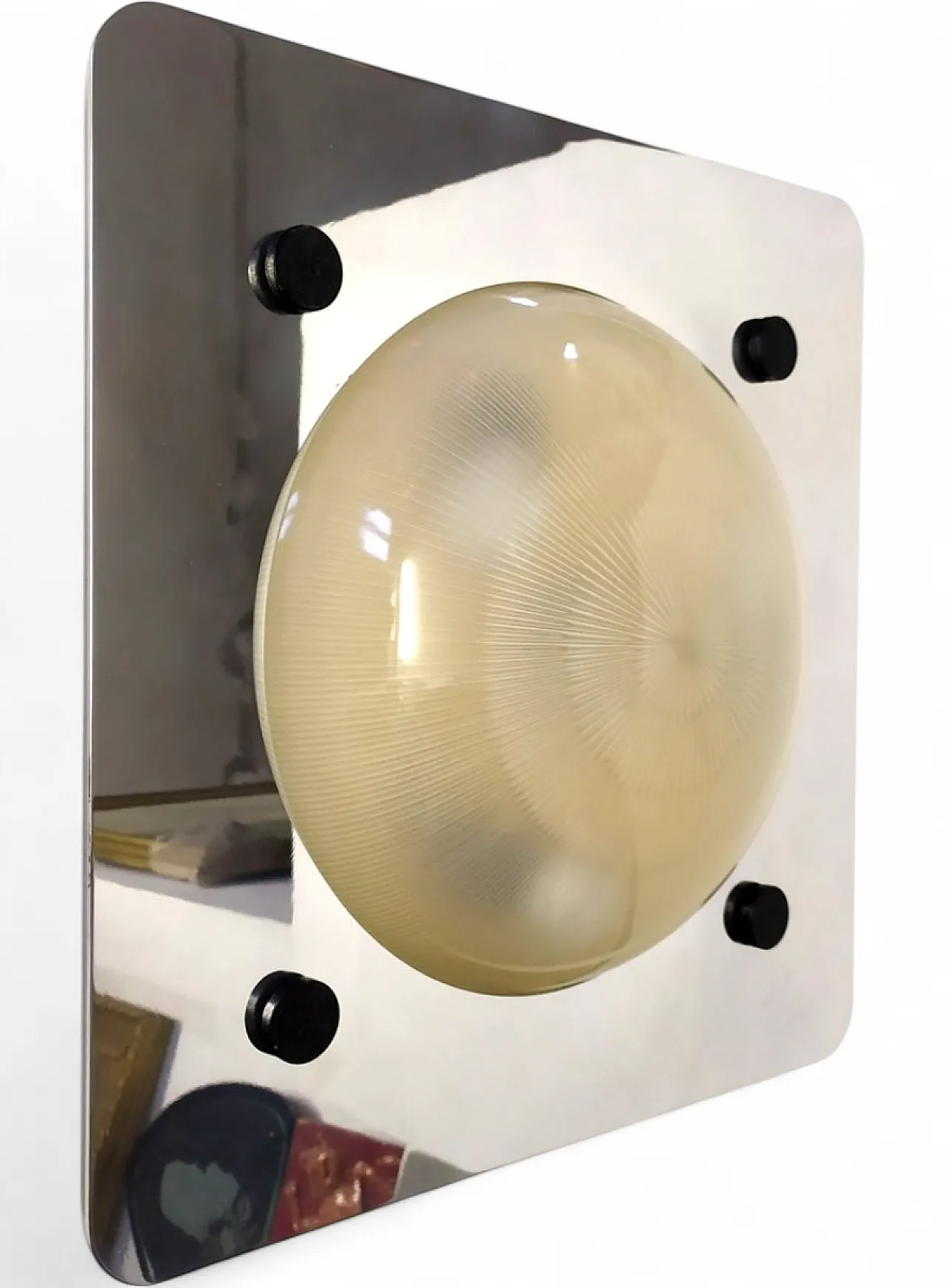 Large glass and steel wall lamp attributed to Lamperti, 1960s 11