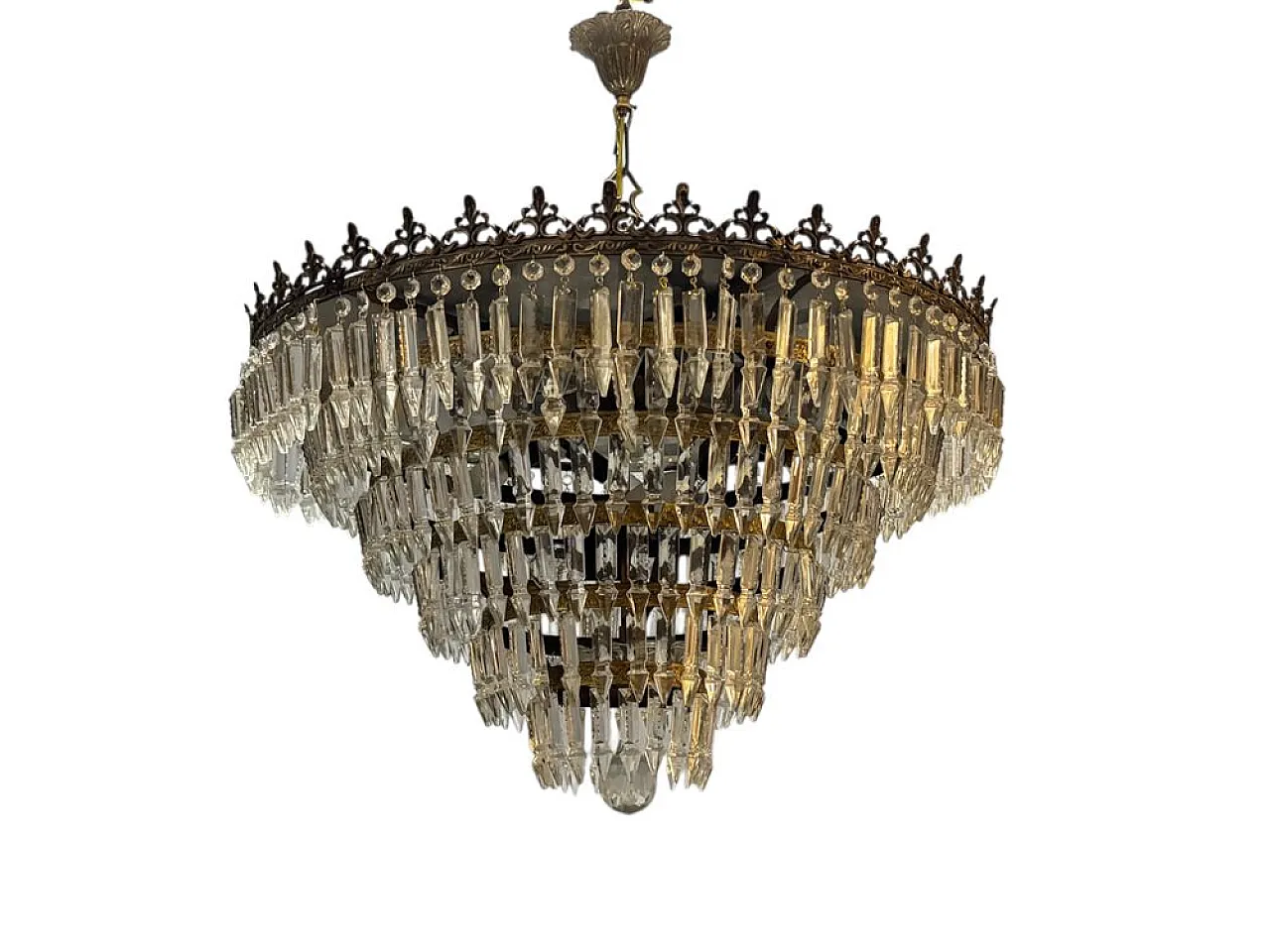 Bronze and crystal chandelier, Italy, 1950s 1