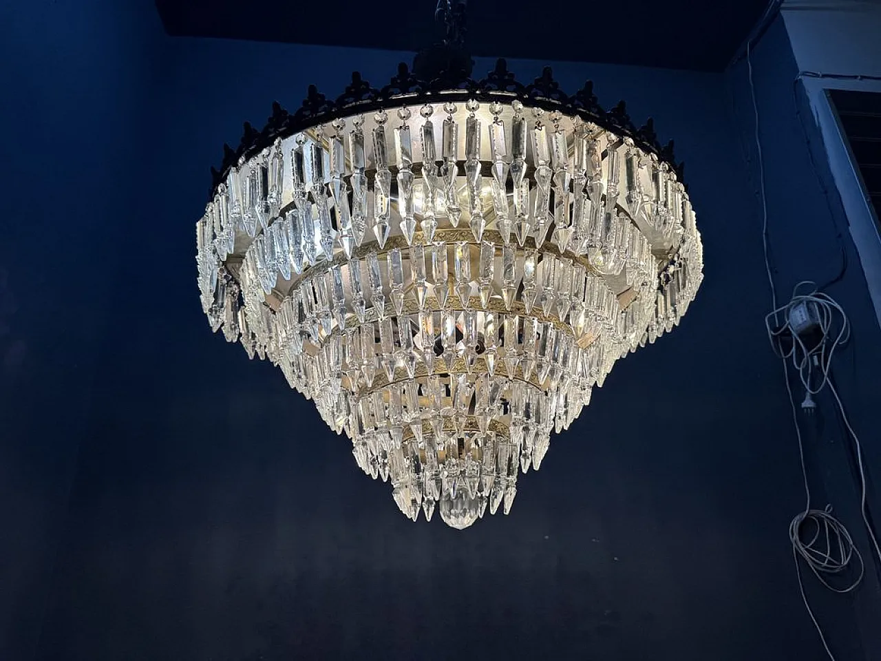 Bronze and crystal chandelier, Italy, 1950s 2