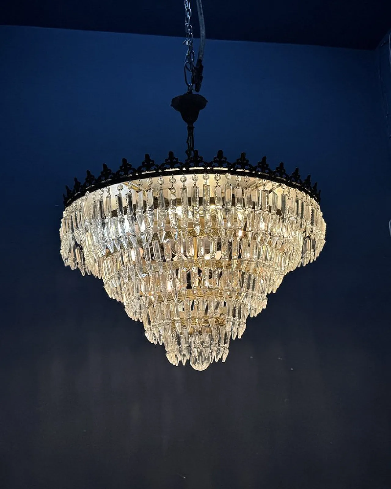 Bronze and crystal chandelier, Italy, 1950s 4