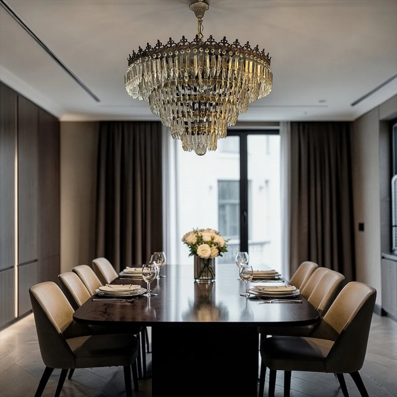 Bronze and crystal chandelier, Italy, 1950s 6