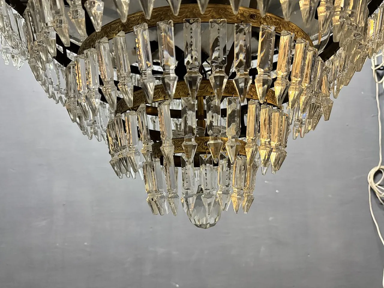 Bronze and crystal chandelier, Italy, 1950s 8