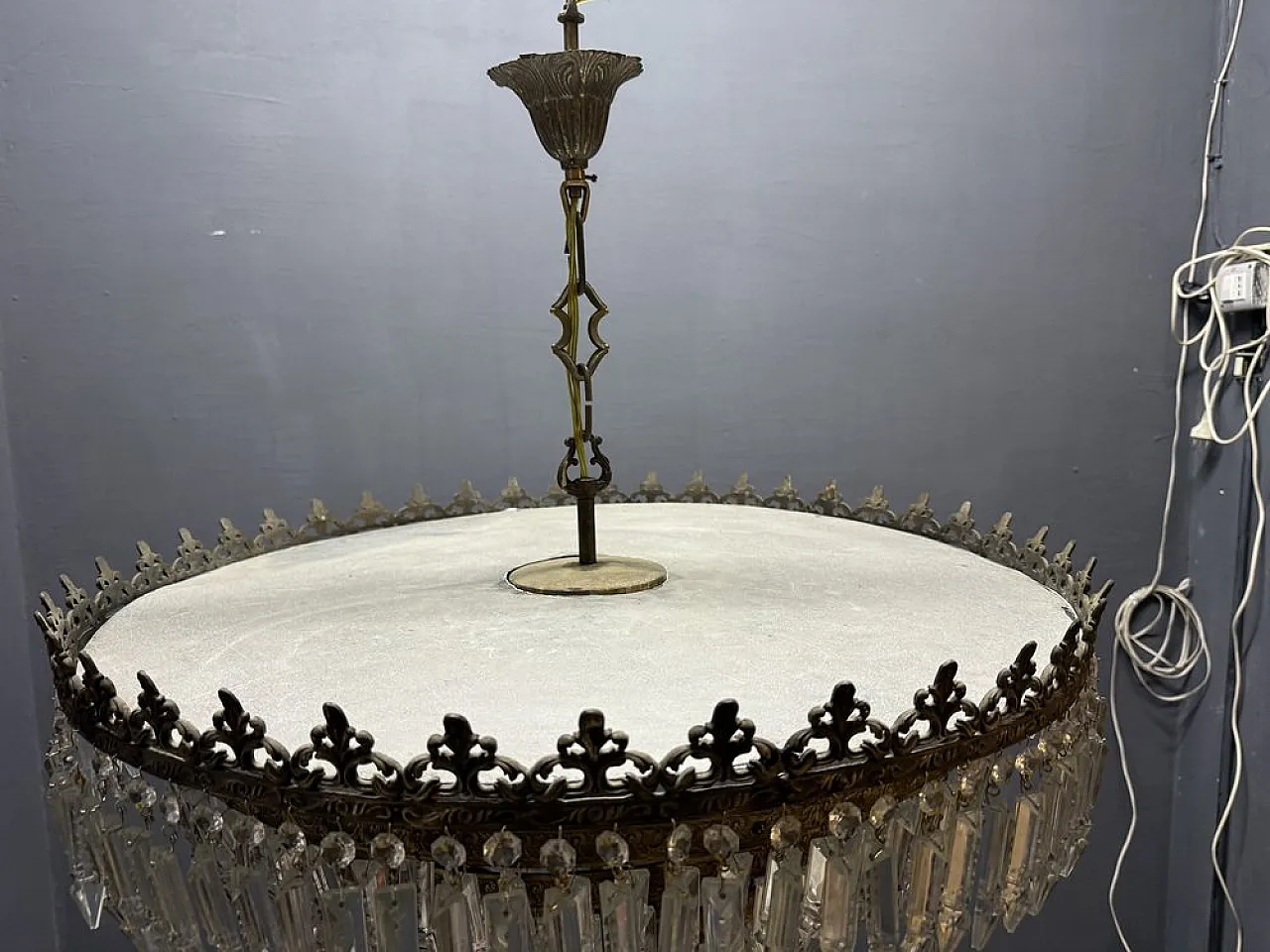 Bronze and crystal chandelier, Italy, 1950s 10