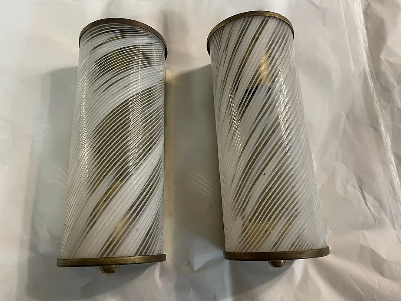 Pair of Murano glass and brass sconces by Paolo Venini, 1970s 7