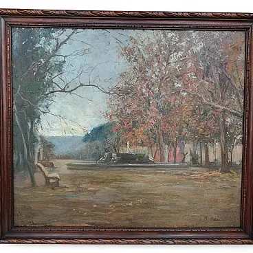 Paesaggio piemontese dipinto a olio su pannello di M. Calderini, '800