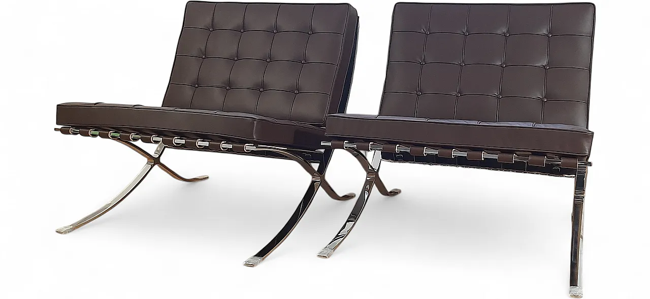 Poltrona Barcelona Relax di Knoll in pelle Venezia Brown, anni 2000 123
