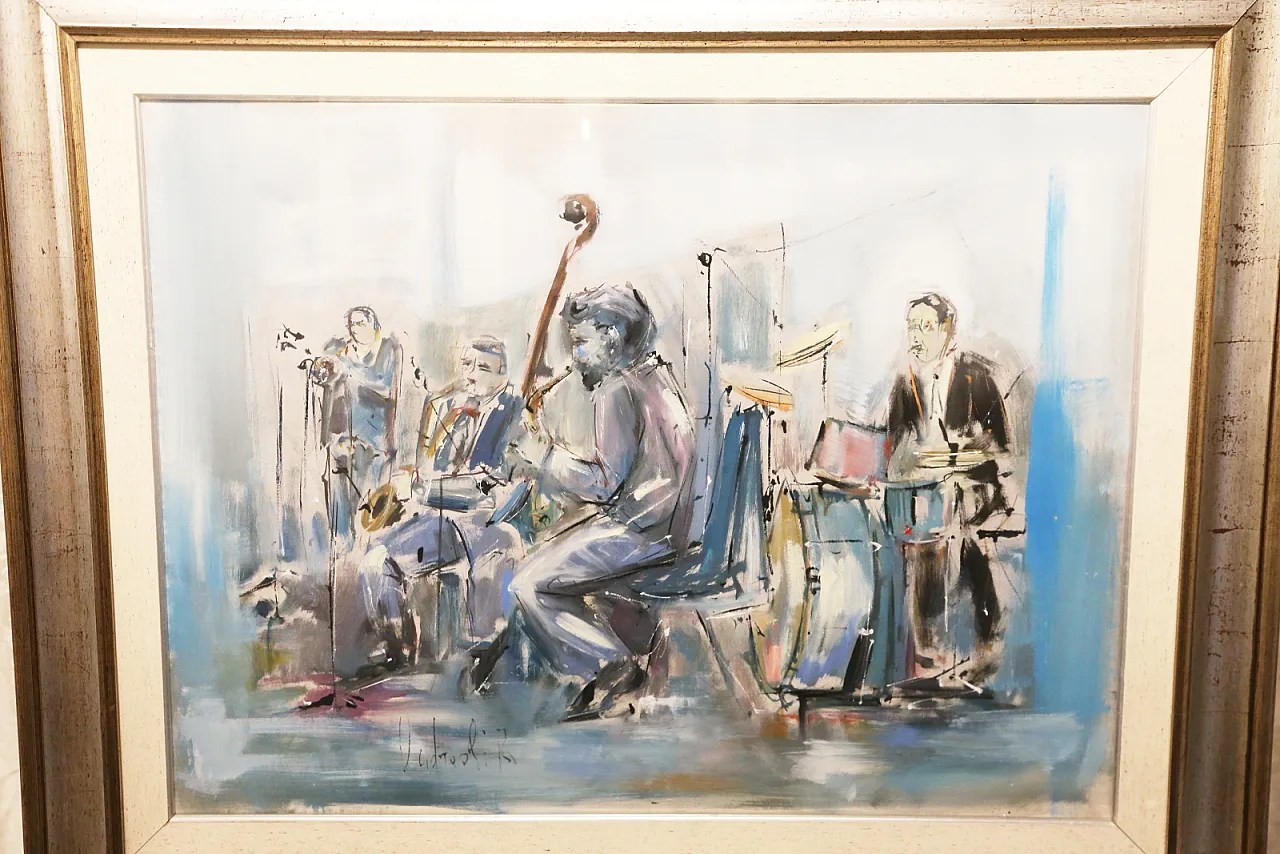 Roberto Andreoli quadro olio su tela musicisti jazz concerto, anni '50 2