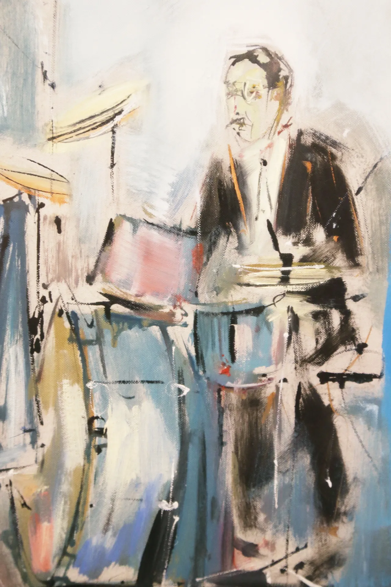 Roberto Andreoli quadro olio su tela musicisti jazz concerto, anni '50 5