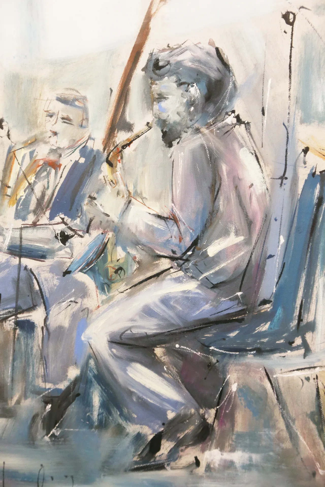 Roberto Andreoli quadro olio su tela musicisti jazz concerto, anni '50 6