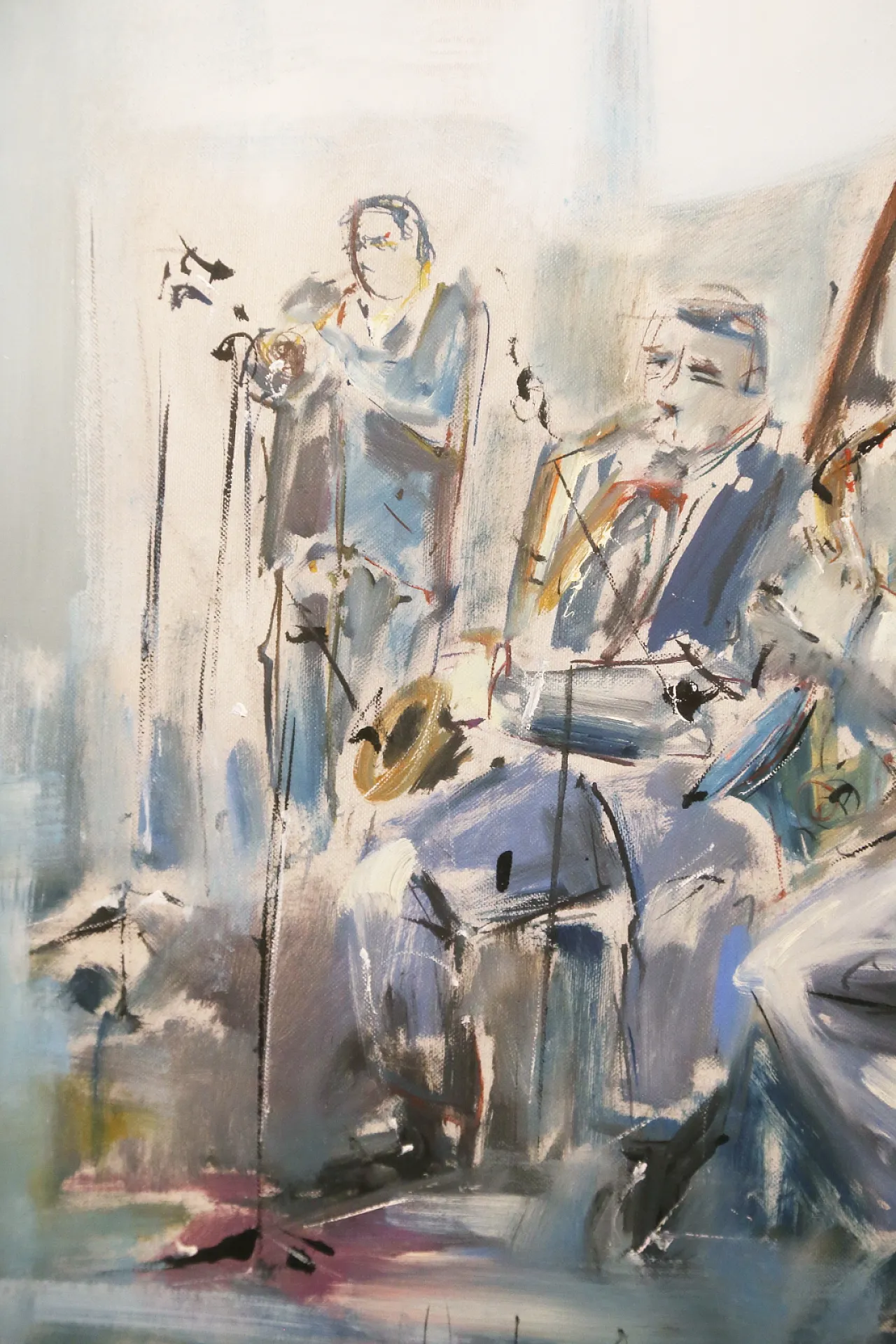 Roberto Andreoli quadro olio su tela musicisti jazz concerto, anni '50 7
