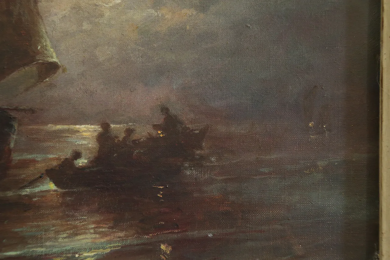 Quadro olio tela marina notturna francese datato firmato, 1963 9