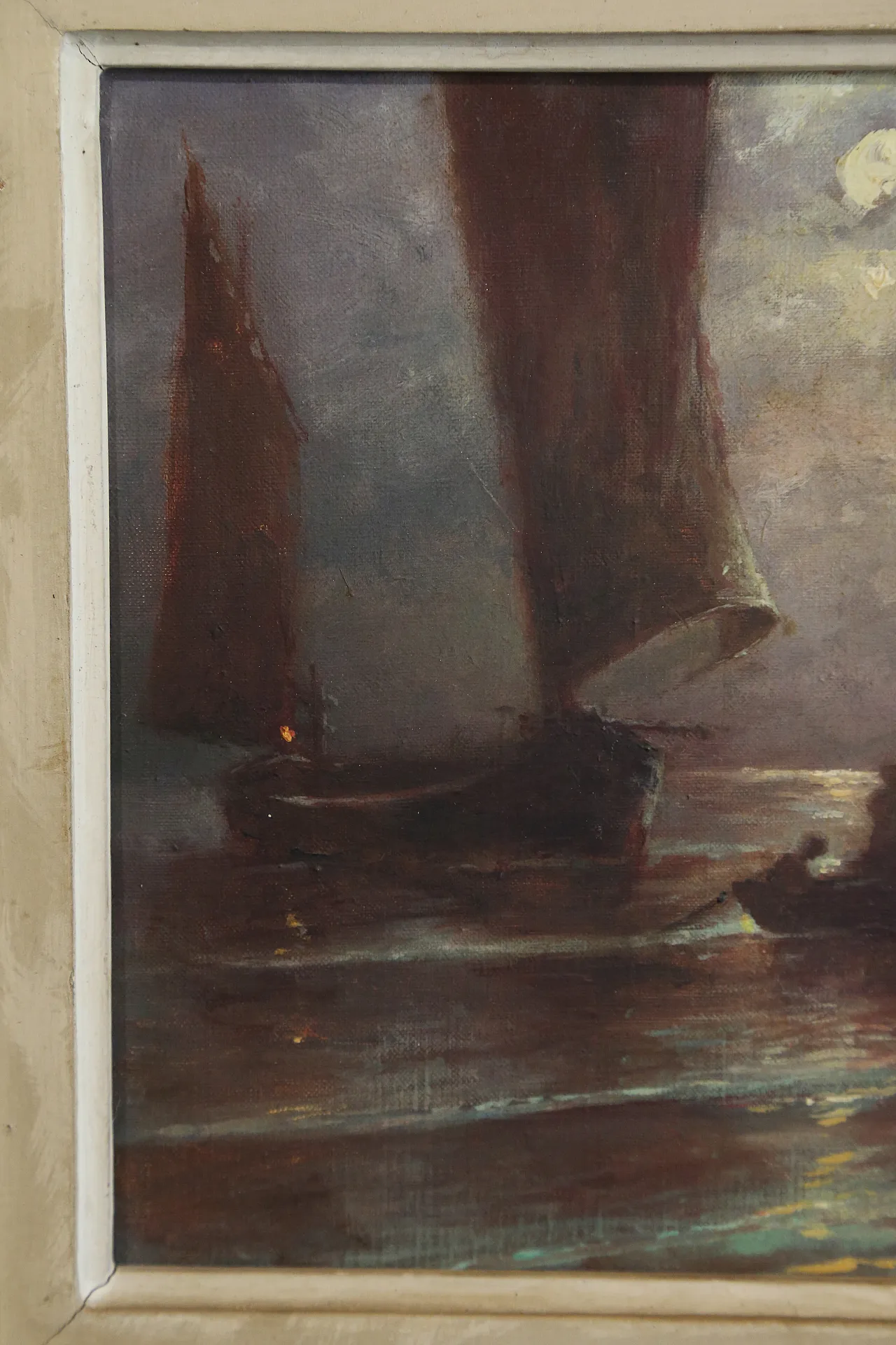 Quadro olio tela marina notturna francese datato firmato, 1963 17