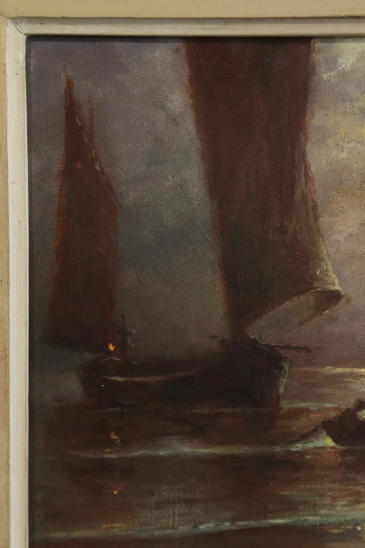 Quadro olio tela marina notturna francese datato firmato, 1963 20