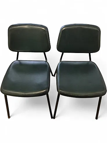 Pair of Industrial Chairs in Green Metal and Faux Leather, 1950s