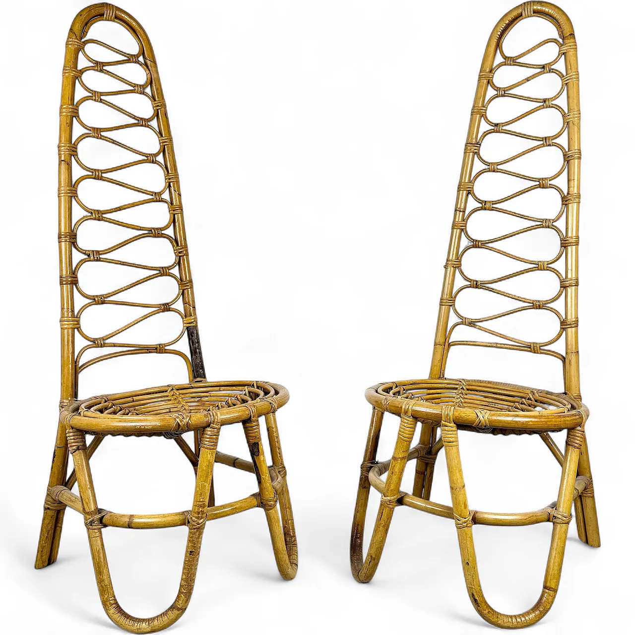 Pair of Bonacina chairs in rattan, 50s 5