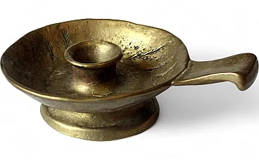 Candeliere in ottone pesante brutalista fatto a mano, anni '70