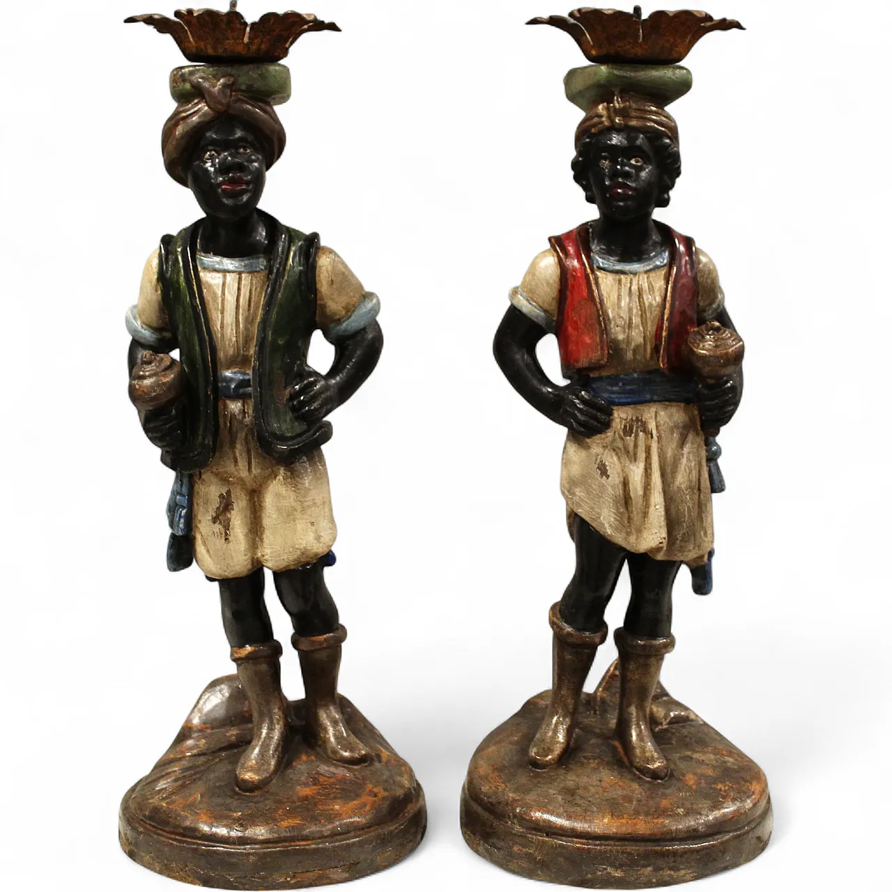 Pair of Venetian Moors candle holders from Italy, 19th century 12