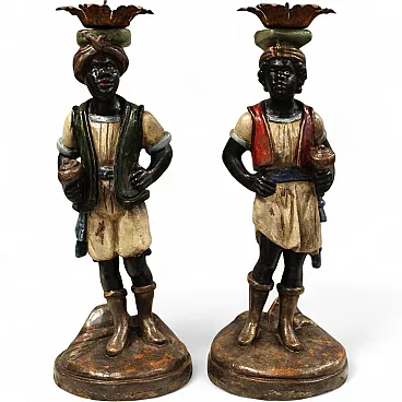 Pair of Venetian Moors candle holders from Italy, 19th century