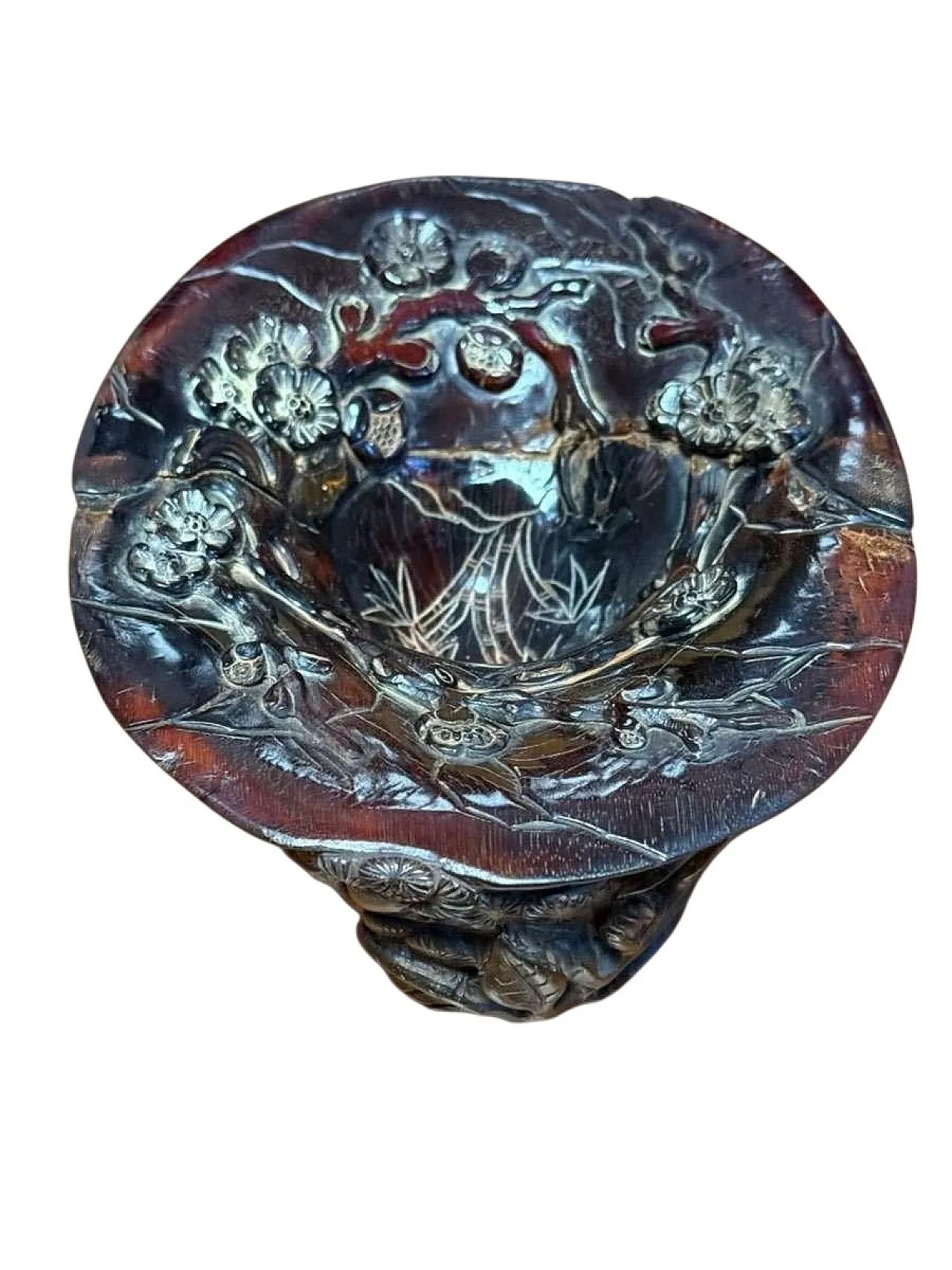Chinese carved buffalo horn scholar's bowl Qing Dynasty 1