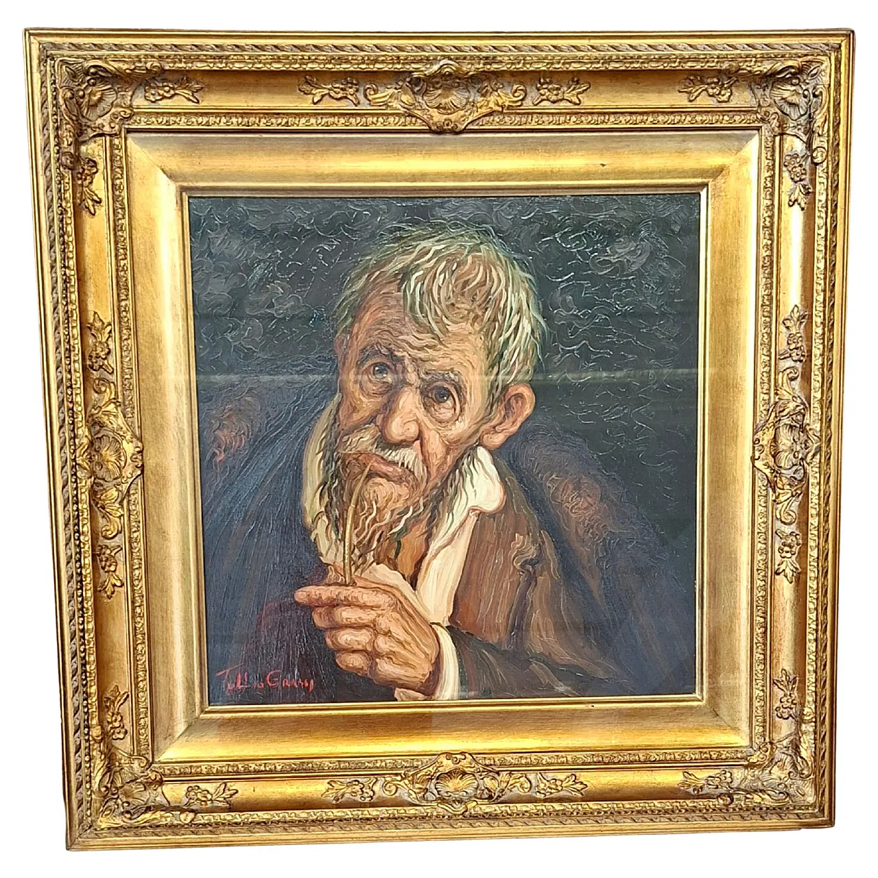 Old Man with a Pipe by Tullio Grassi, oil on canvas, 20th century 1