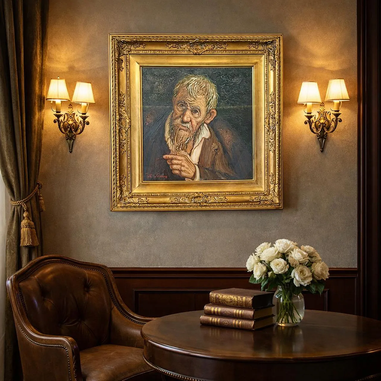 Old Man with a Pipe by Tullio Grassi, oil on canvas, 20th century 7