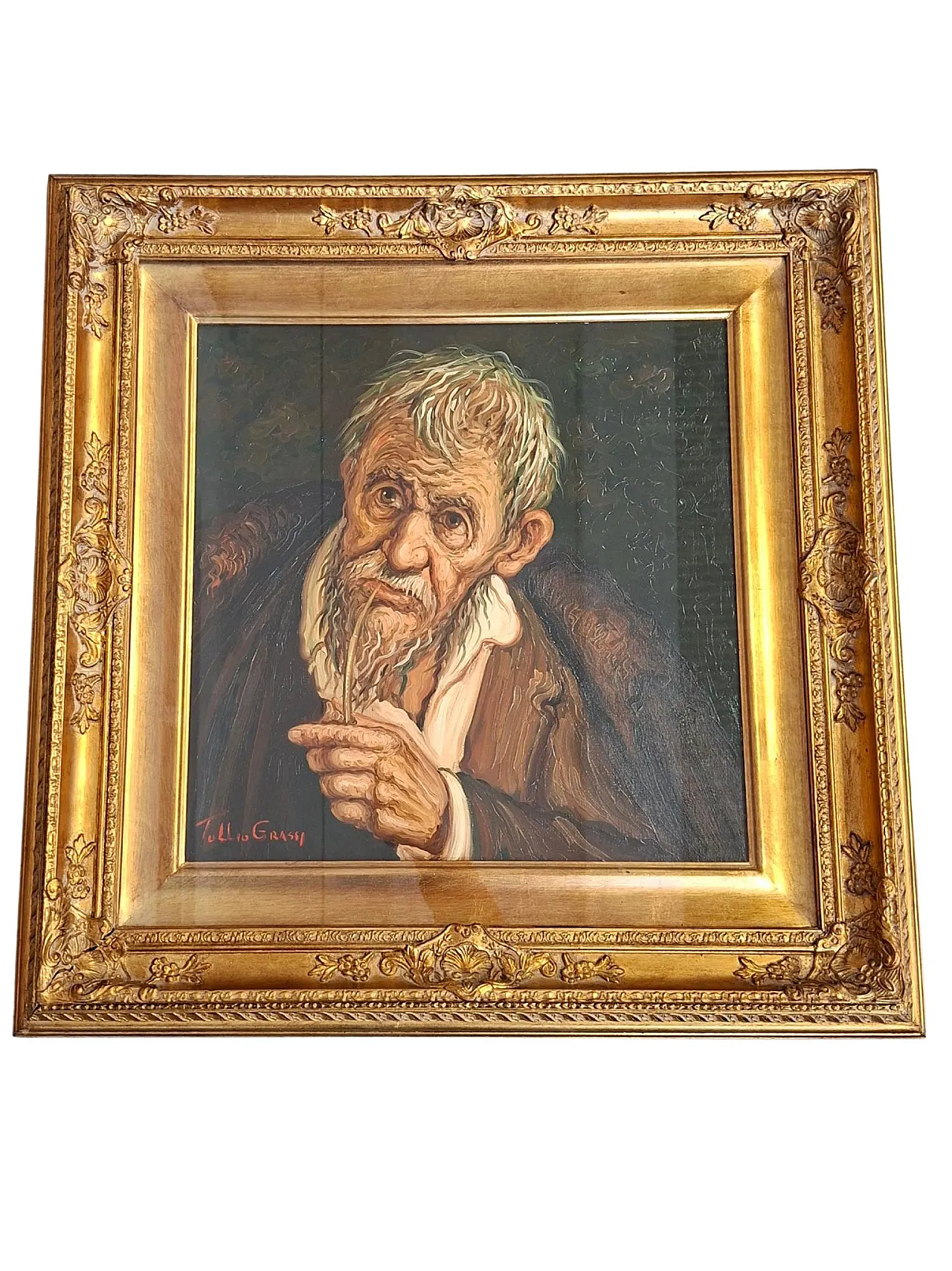 Old Man with a Pipe by Tullio Grassi, oil on canvas, 20th century 9