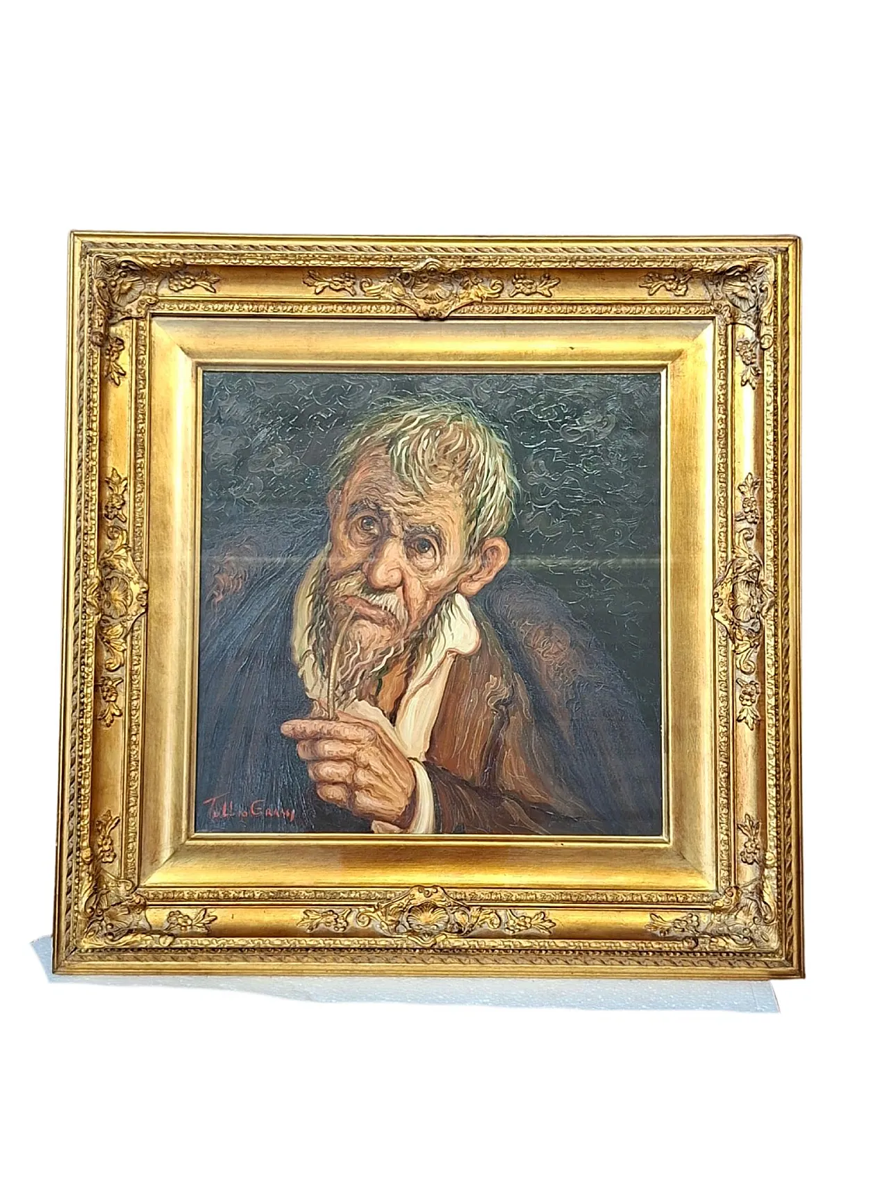 Old Man with a Pipe by Tullio Grassi, oil on canvas, 20th century 11