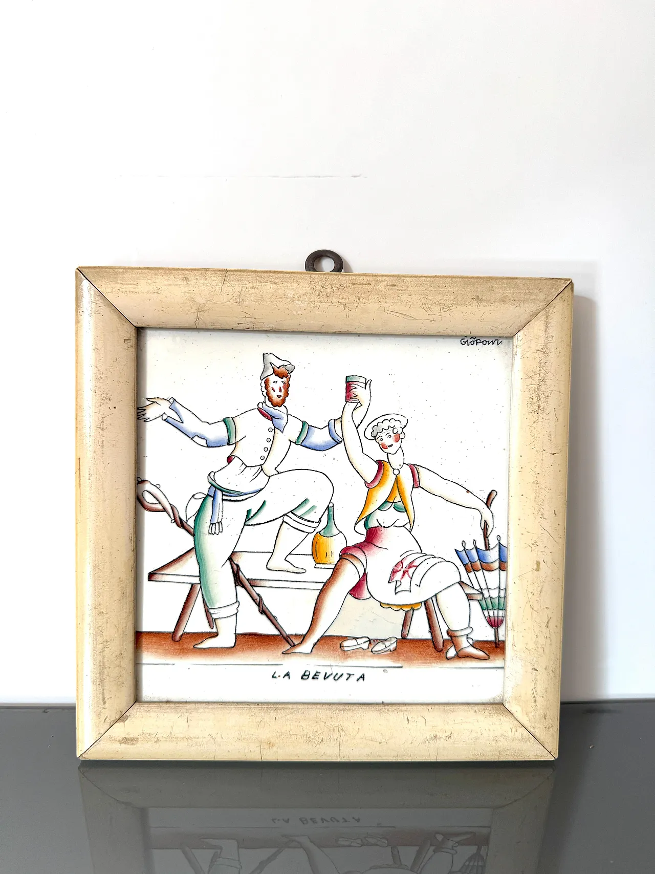 Piastrella La Bevuta di Gio Ponti per Richard Ginori, anni '30 2