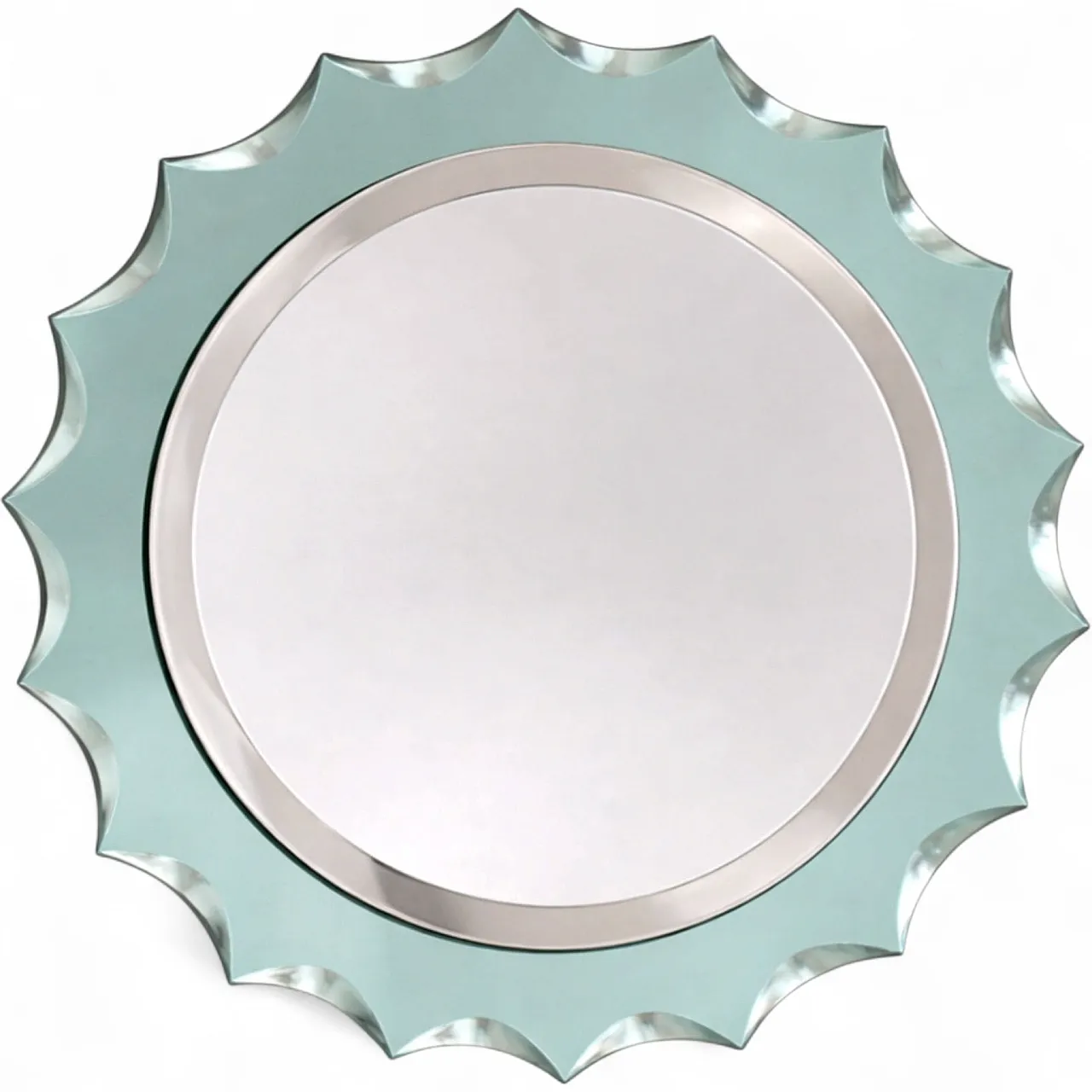 Specchio rotondo turchese a forma di sole stile Fontana Arte, anni '60 9