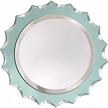 Specchio rotondo turchese a forma di sole stile Fontana Arte, anni '60