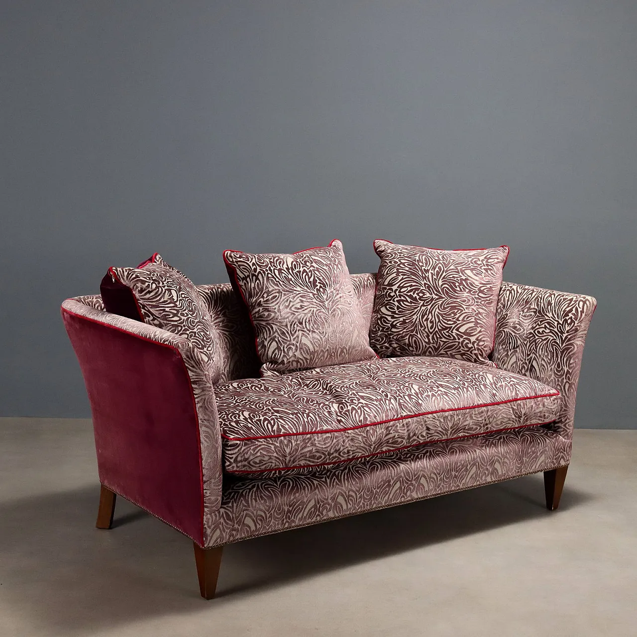 Two-seater sofa in velvet and walnut-dyed beech, 19th century 1