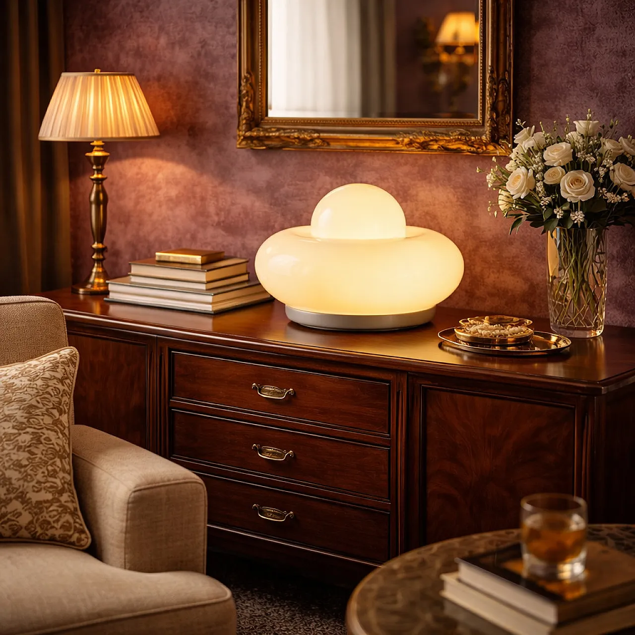 Double ignition lamp in enameled metal and glass, late 20th century 2