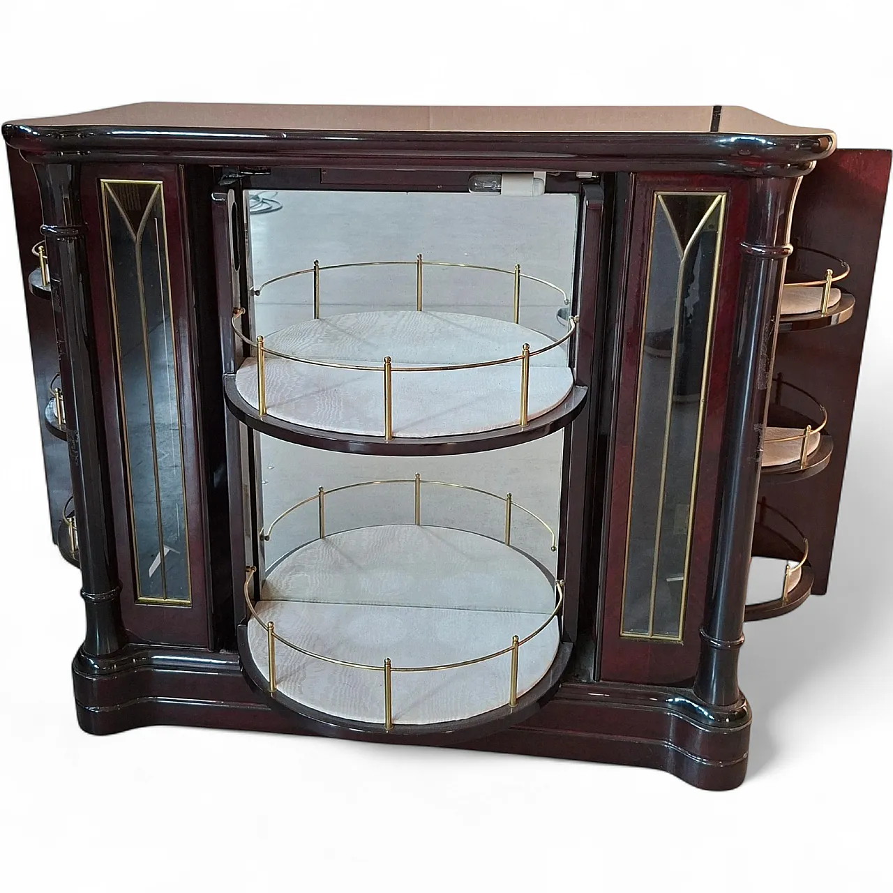 Rotating mahogany burl cabinet by Mastro Cappellini, 1970s 21