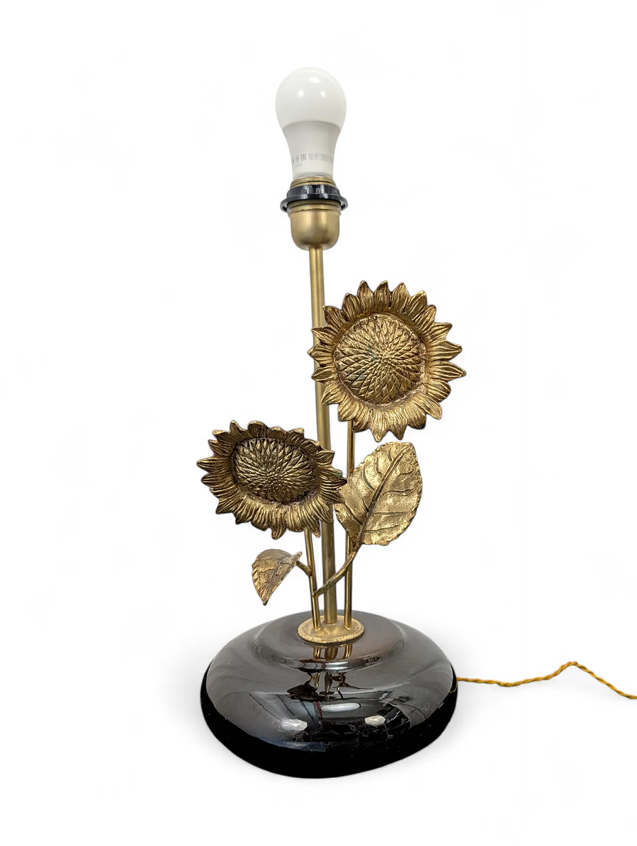 Brass table lamp with sunflower pattern and porcelain base 1