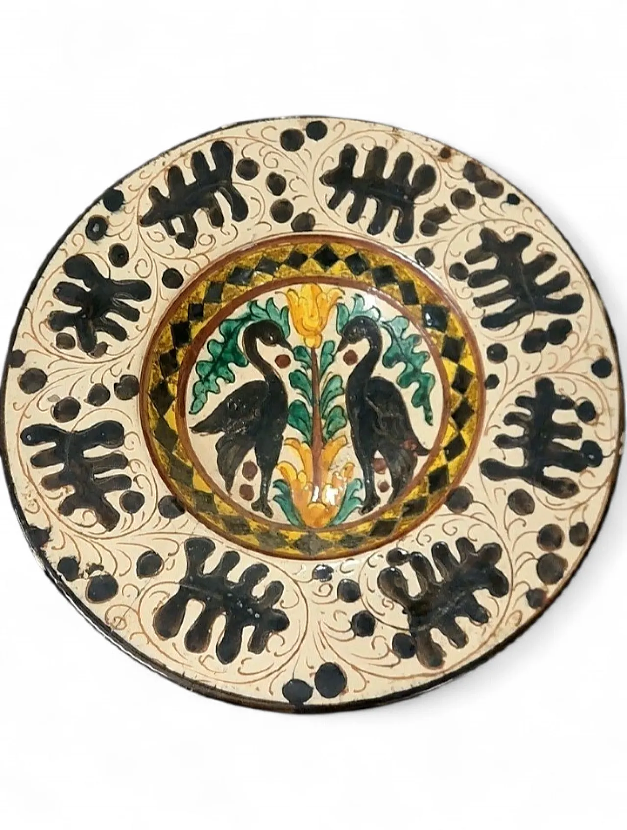 Piatto in ceramica con decoro policromo, primo '900 10
