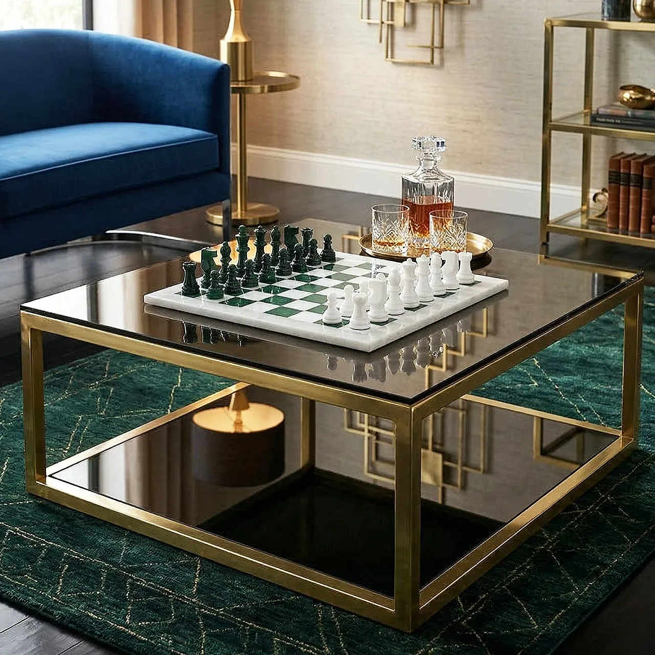 Volterra alabaster chess set in forest green and white, 1970s 3