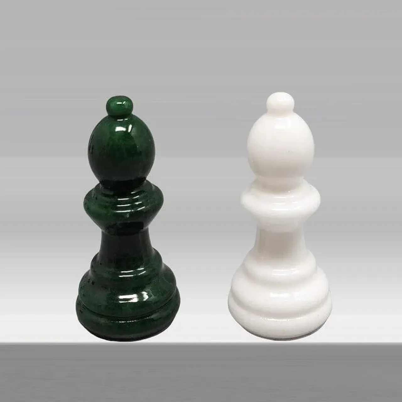 Volterra alabaster chess set in forest green and white, 1970s 8