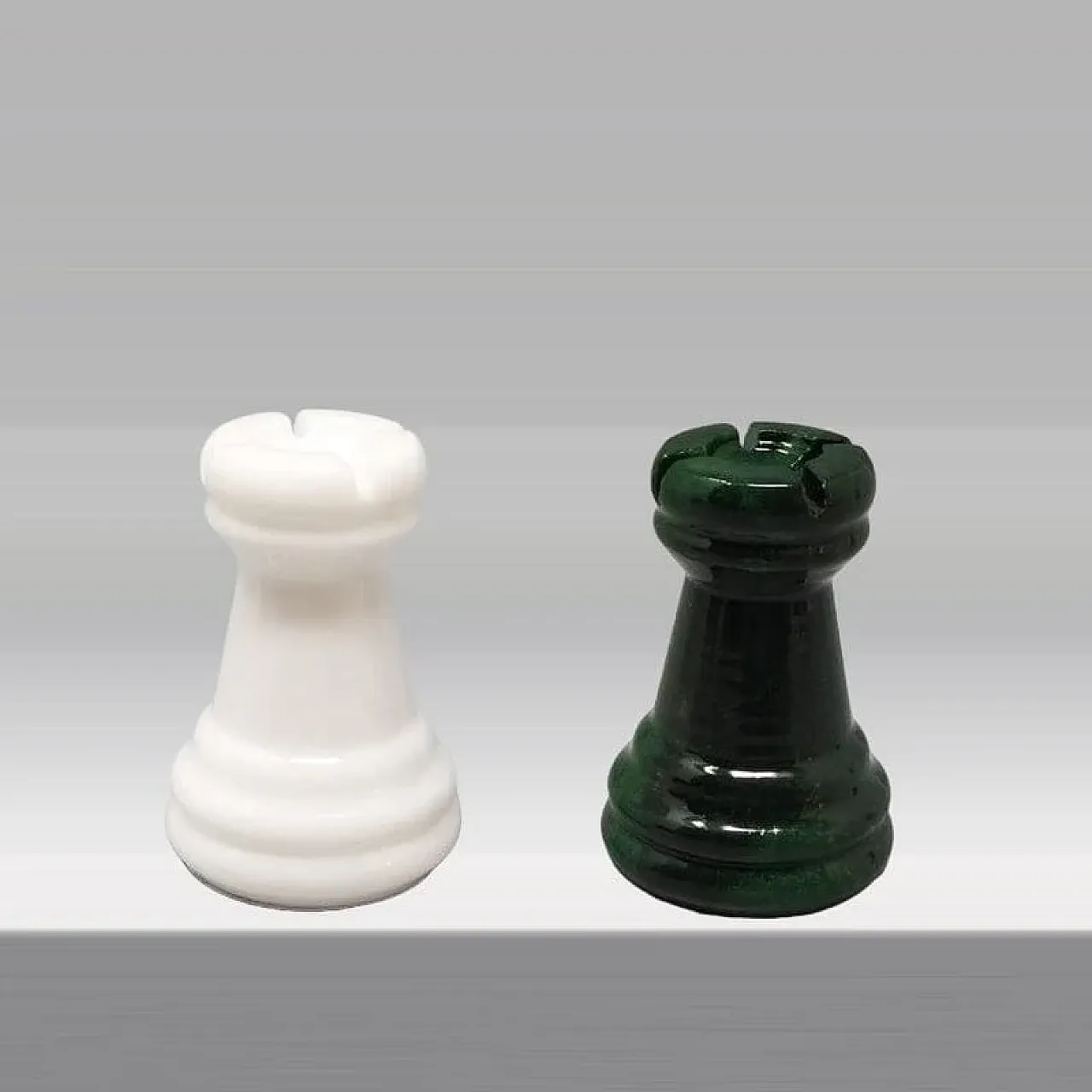 Volterra alabaster chess set in forest green and white, 1970s 10
