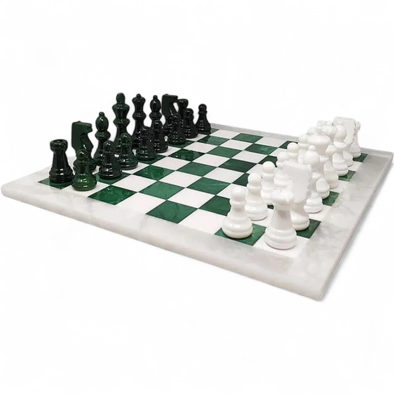 Volterra alabaster chess set in forest green and white, 1970s 12