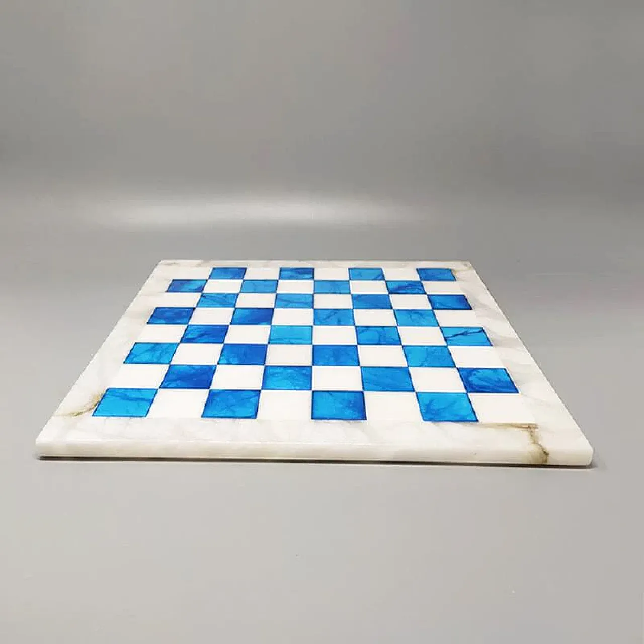 Blue and white chess set in Volterra alabaster handmade, 1970s 6