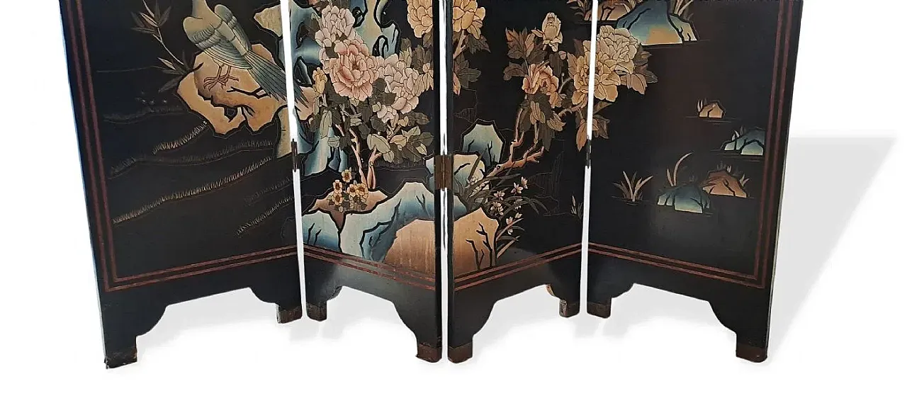 Paravento a quattro ante in legno laccato nero, anni '50 3