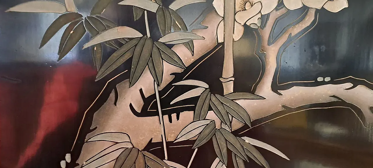 Paravento a quattro ante in legno laccato nero, anni '50 4